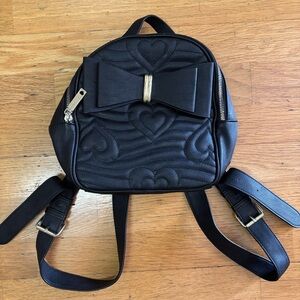Betsey Johnson Quilted Heart Preppy Whimsigoth Emo Coquette Mini Backpack